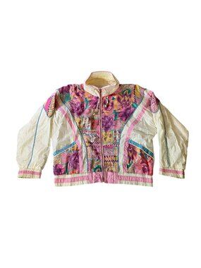 Vintage 80s East West Floral Patchwork Nylon Jacket Medium Pink White